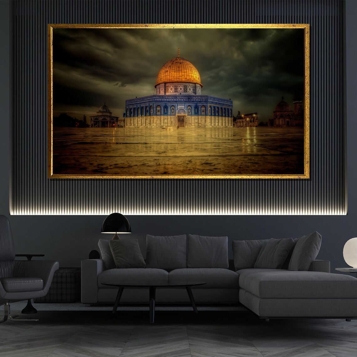 Jerusalem Dome Of The Rock Stormy Sky Night Lights Islamic Wall Art Poster