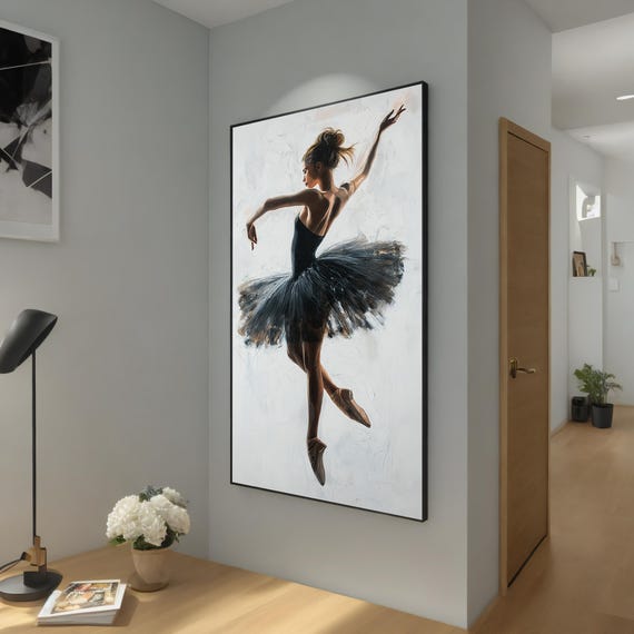 Ballerina Painting Contemporary Ballet Dancer Art Black Tutu Wall Art Ballet Decor Ready To Hang Decoration Gift Idea