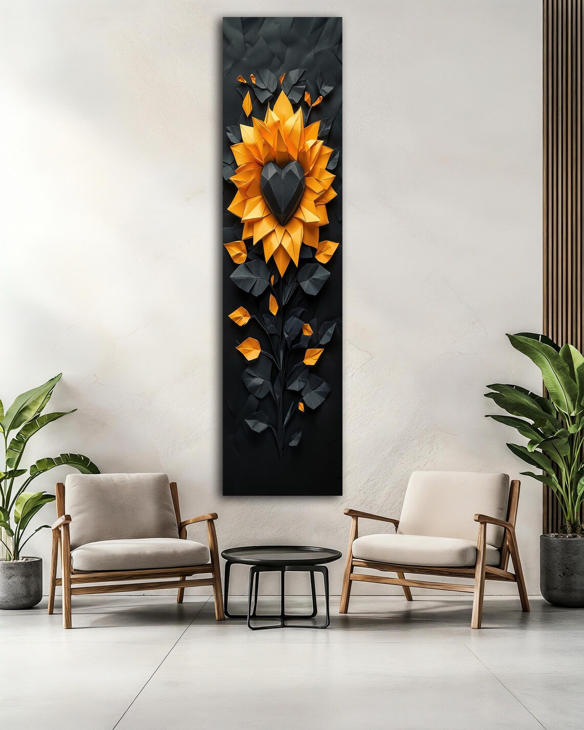 Orange Paper Flower Black Heart 3D Paper Craft Tall Narrow Wall Poster - Image 2