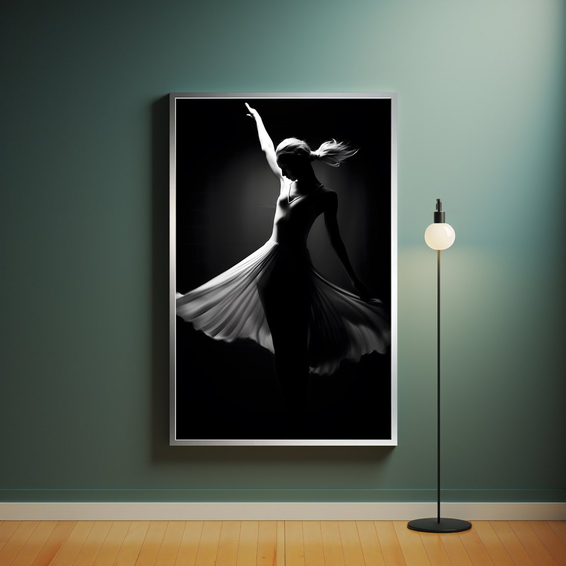 Black And White Dramatic Dancer Silhouette Leaping Motion Art Poster - Image 4