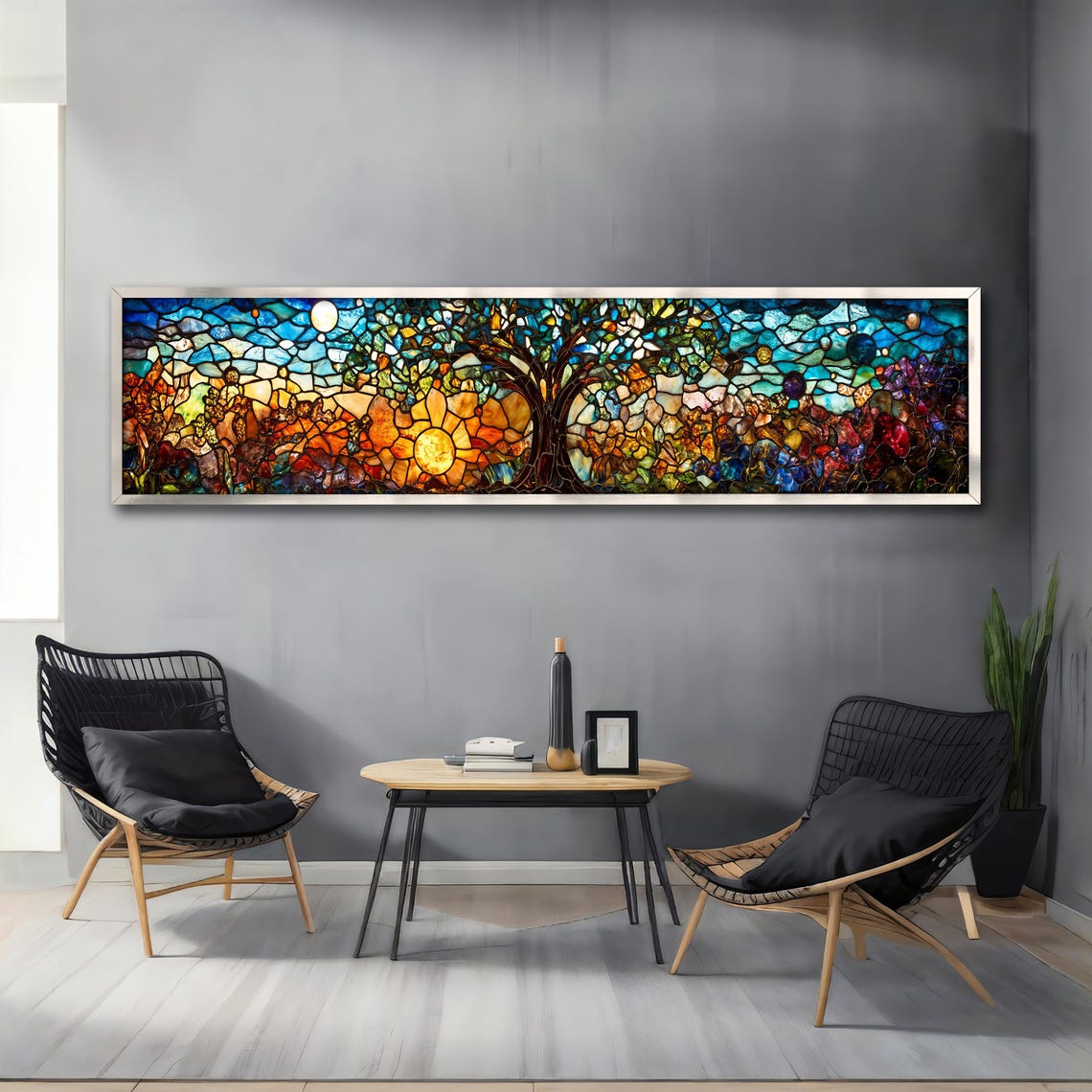 Tree of Life Sunset Stained Glass Mosaic Panoramic Colorful Art Poster - Image 4