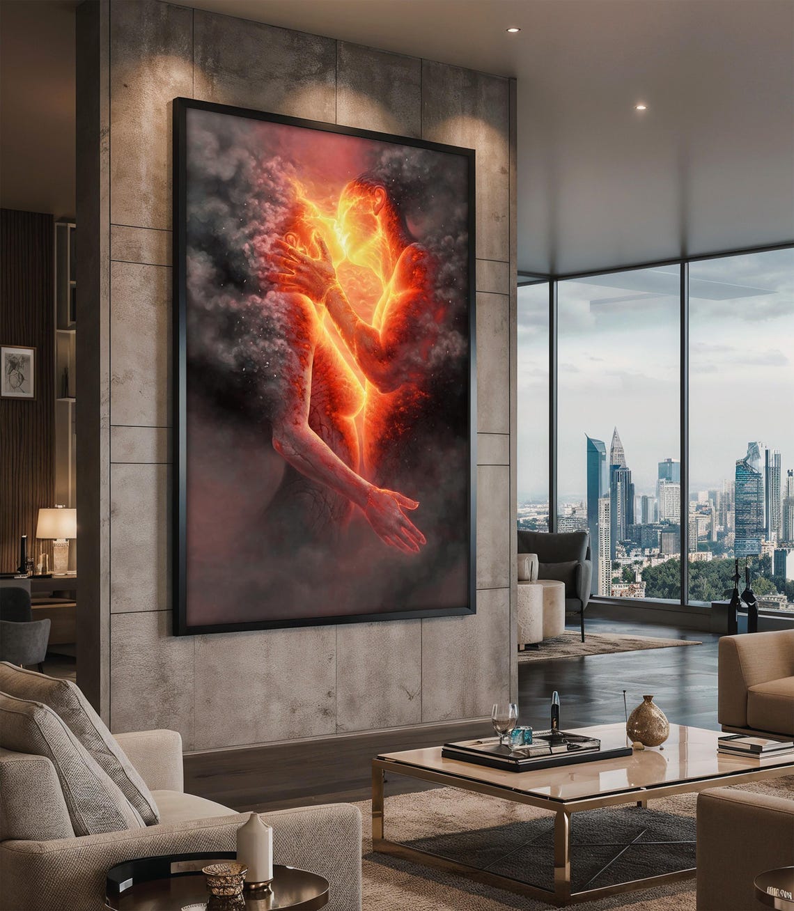 Fiery Lovers Embrace Passion Flame Romantic Dramatic Wall Art