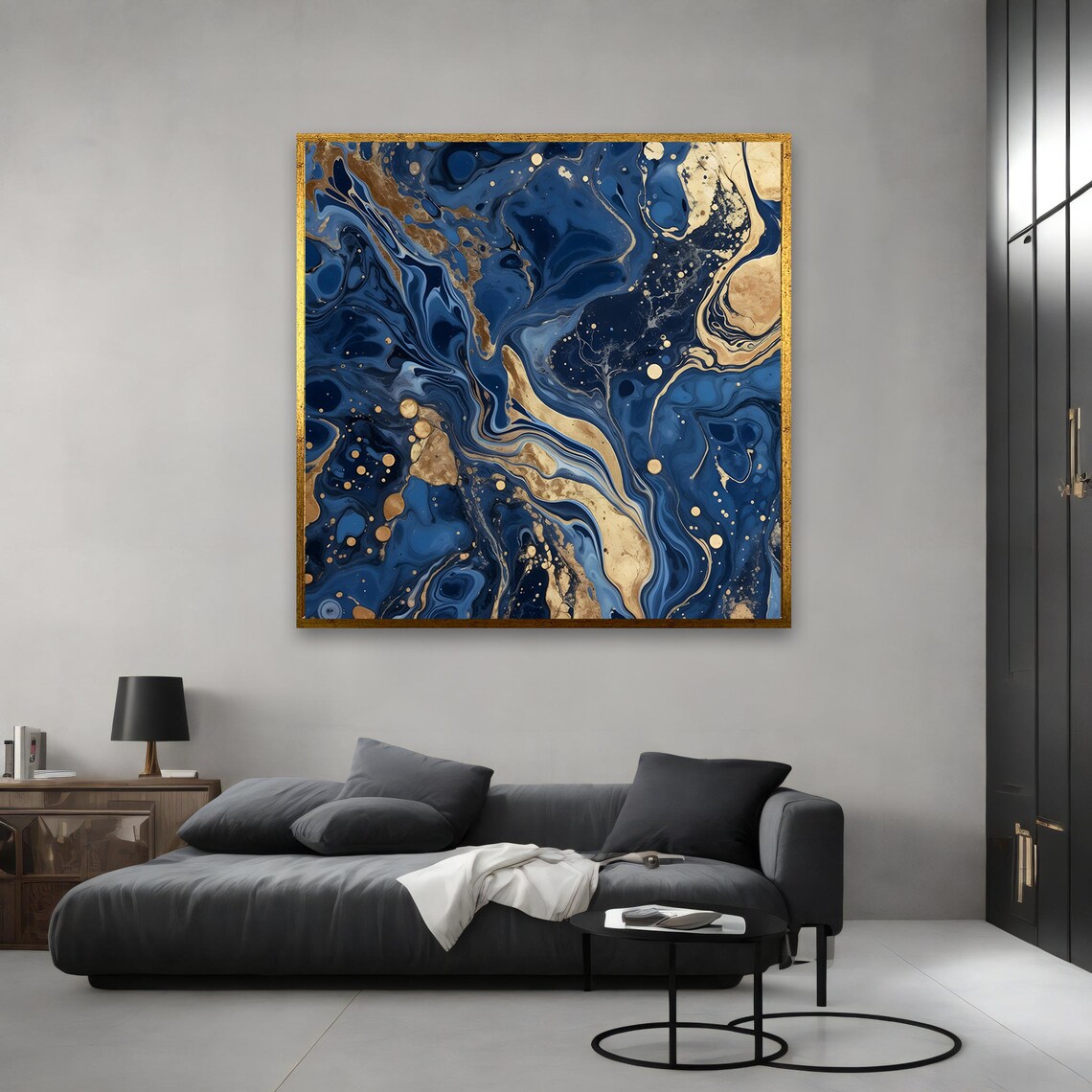 Navy Blue And Gold Abstract Art Elegant Marble Texture Wall Decor Luxurious Fluid Art Painting Modern Home Decor Unique Gift - Image 2