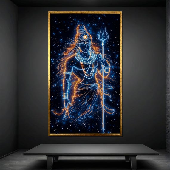 Lord Shiva Painting Cosmic Hindu Wall Art Large Spiritual Trishul Artwork Divine Mahadev Energy Decor Mystical Shiva Art Gift