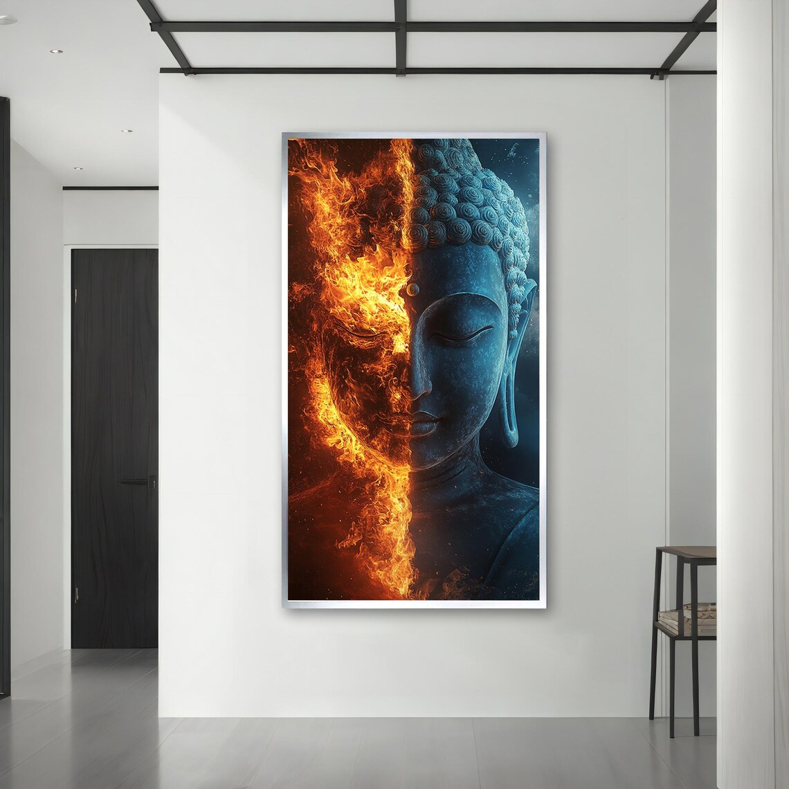 Half Fire Half Calm Buddha Face Split Duality Zen Meditation Spiritual Poster - Image 3