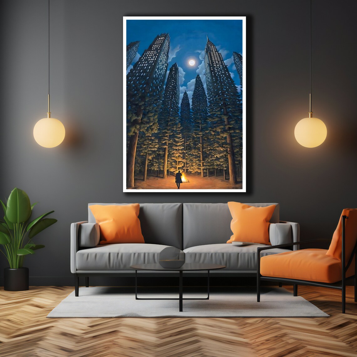 Lonely Man Making A Fire In The Forest Art Modern Wall Art Wall Decor Framed Artwork Ready To Hang Unique Gift - Image 3