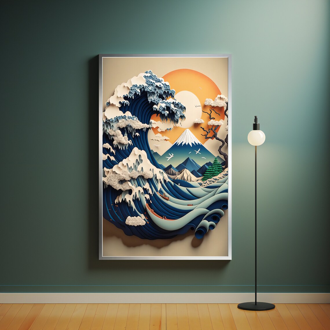 Great Wave Off Kanagawa Hokusai Paper Cut Mount Fuji Japanese Art Poster - Image 4