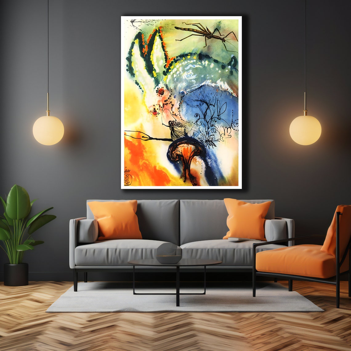 Down The Rabbit Hole Surrealist White Rabbit Watercolor Fantasy Poster - Image 3