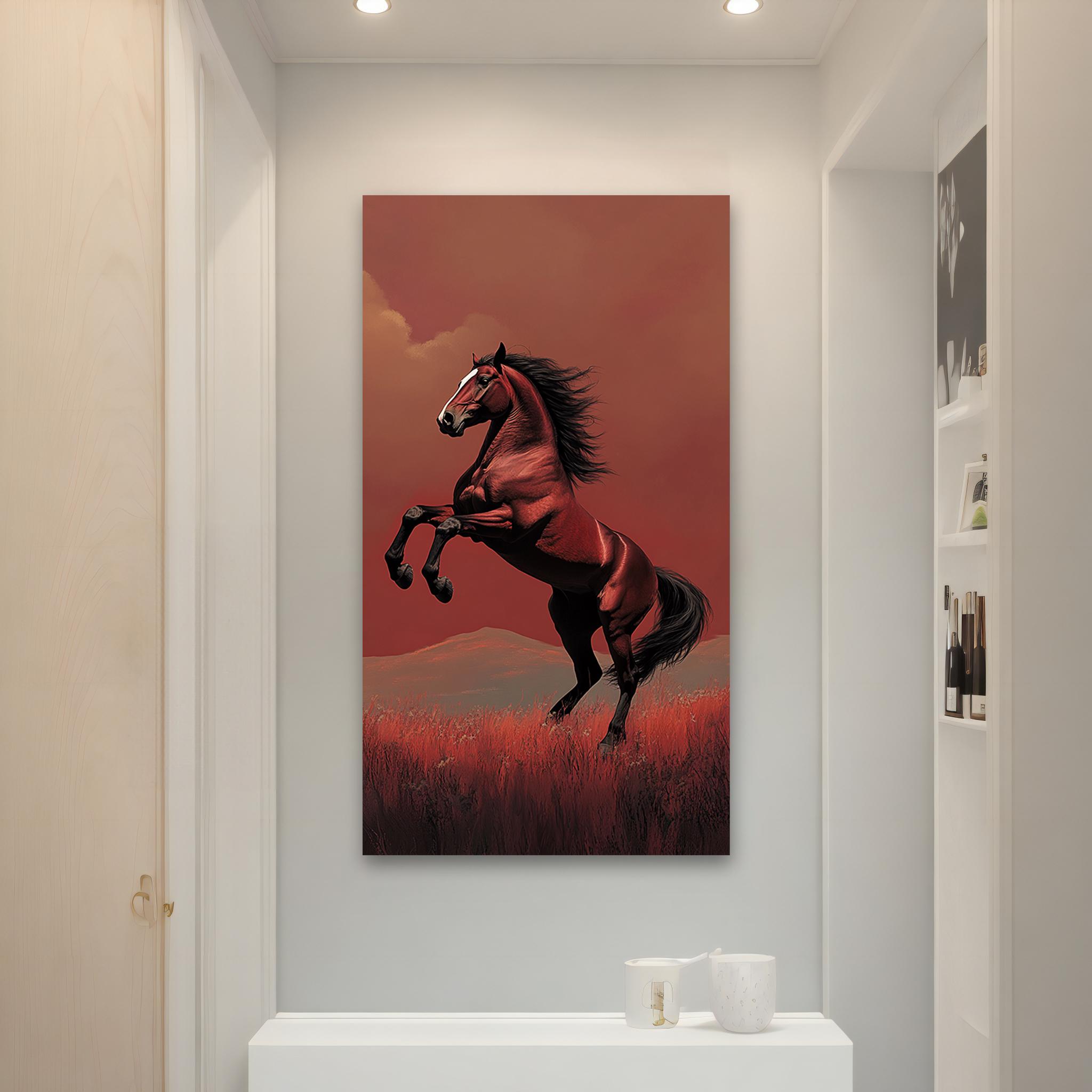 Rearing Chestnut Horse at Red Sunset Dramatic Equine Art Poster - Image 4