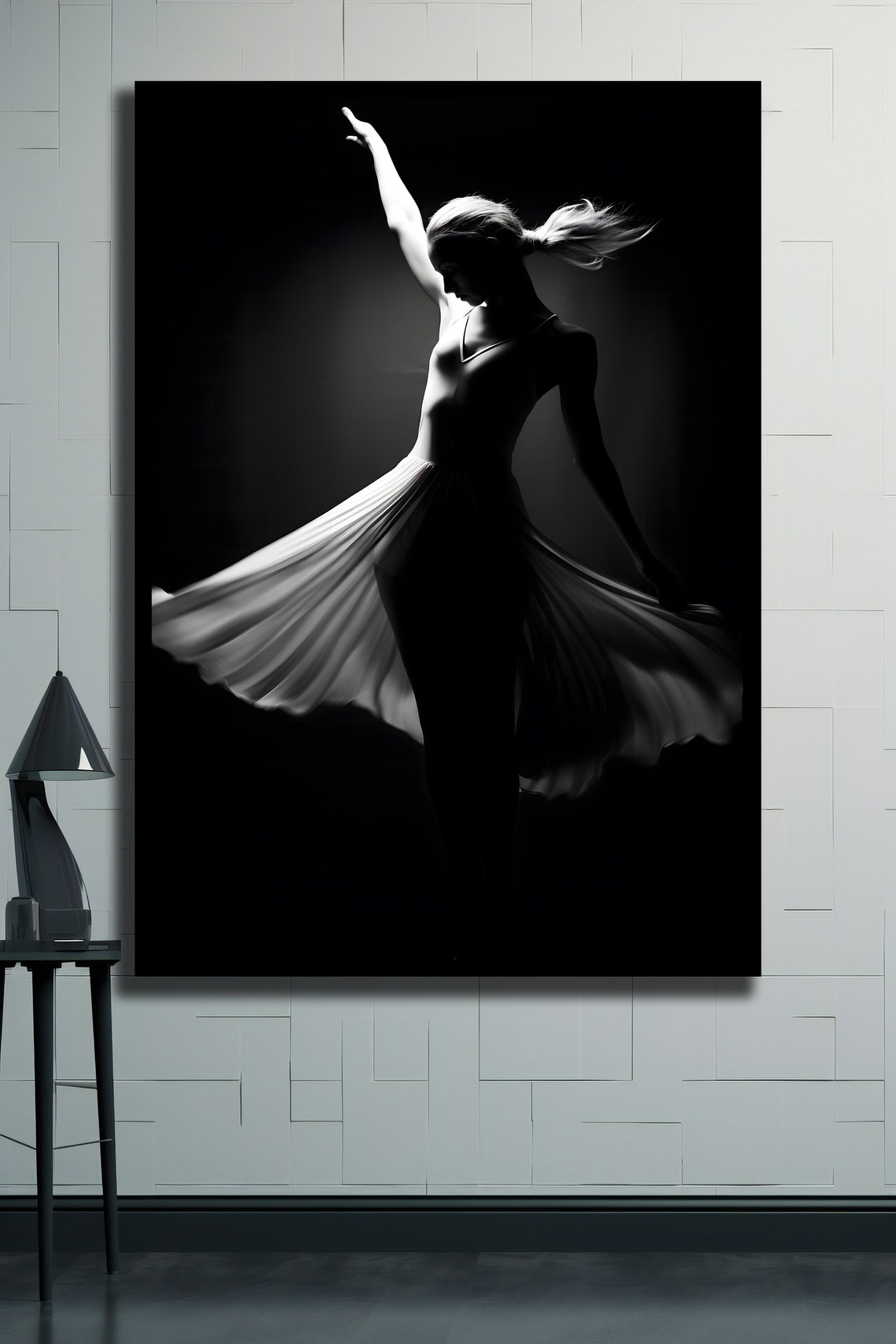Black And White Dramatic Dancer Silhouette Leaping Motion Art Poster - Image 2