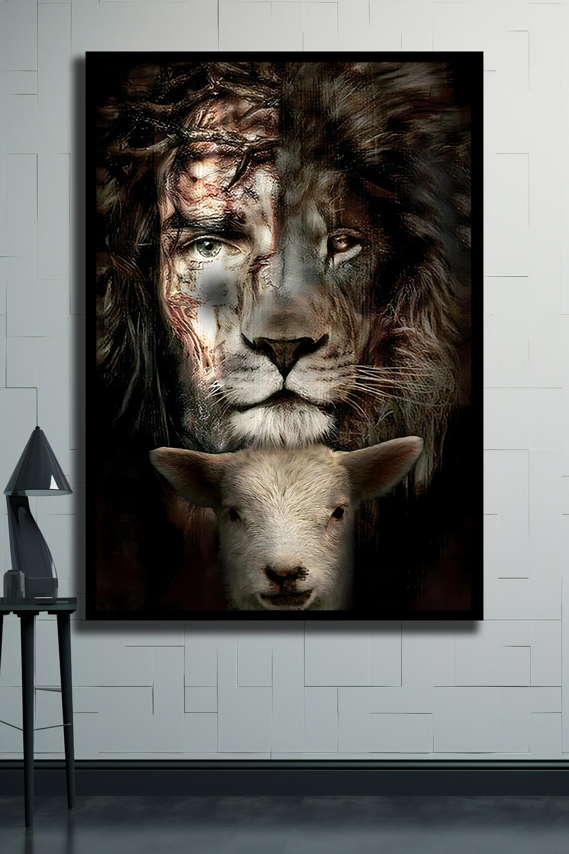 Jesus Lion Lamb Religious Art Faith Inspired Wall Print Poster - Image 2