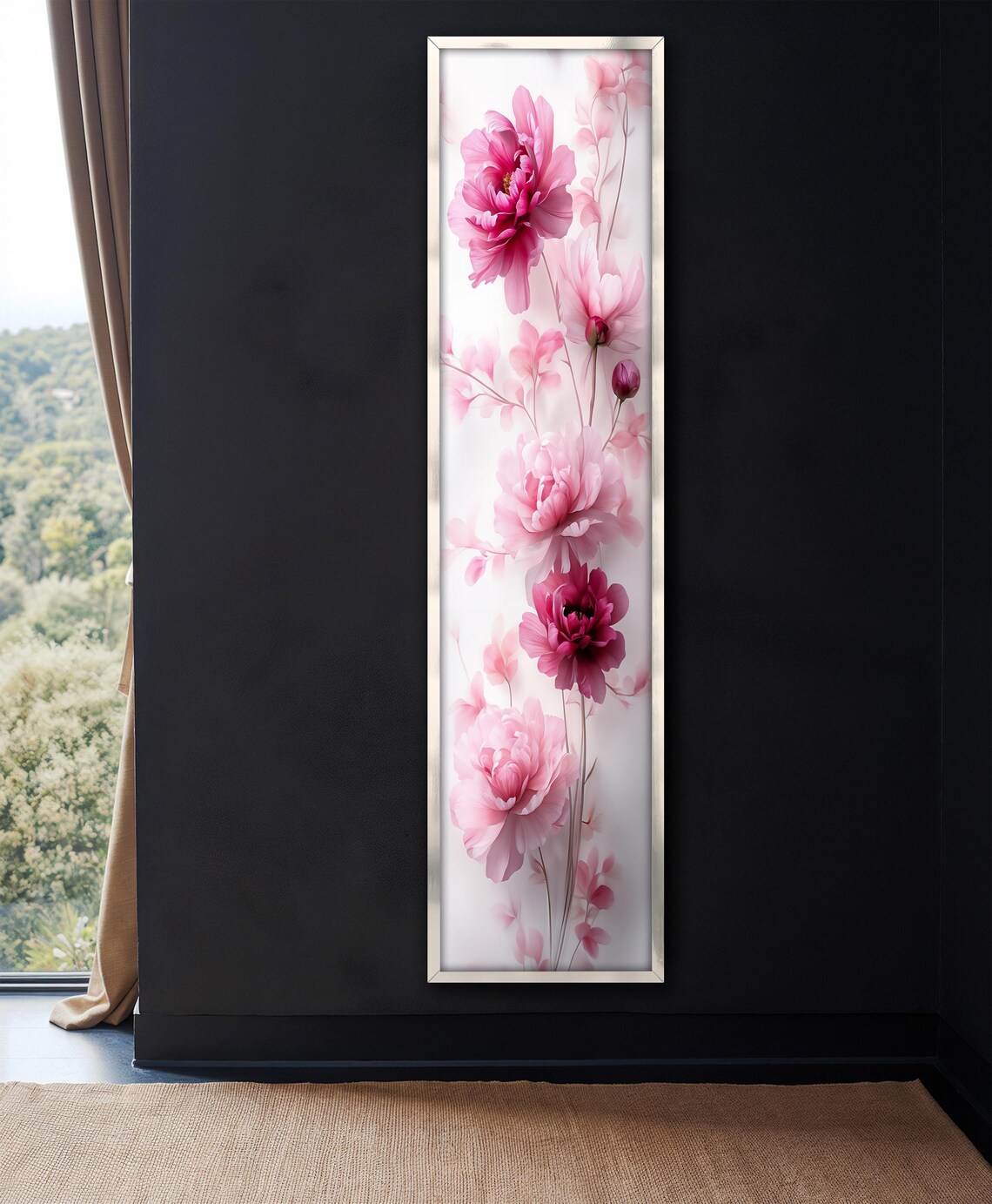 Pink Peony Flower Blossoms Watercolor Vertical Floral Wall Art Poster - Image 4