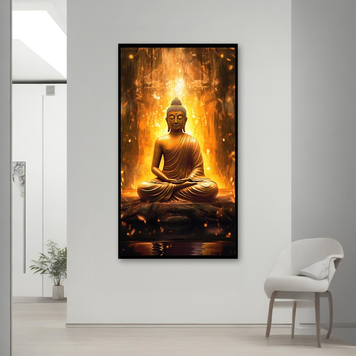 Golden Buddha Meditating In Radiant Warm Light Glow Serene Spiritual Poster - Image 2