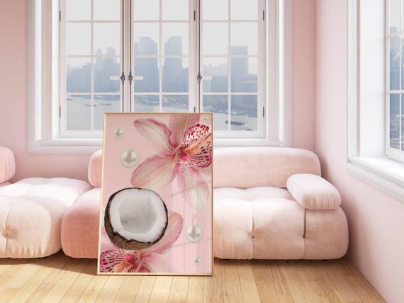 Hibiscus Flower Hawaiian Print Aloha Lily Floral Artwork Decor Wall Art Retro Art Print Preppy Room Decor Pink Flower Hawaiian Poster