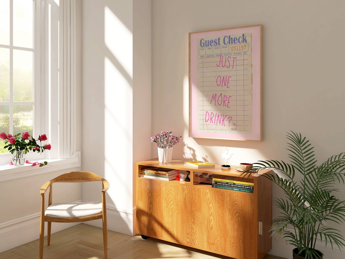 Guest Check Just One More Drink Funny Retro Bar Dorm Wall Art - Image 2