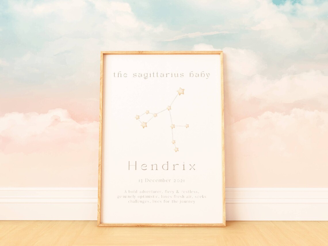 Personalized Sagittarius Baby Zodiac Constellation Name Nursery Art Print - Image 3