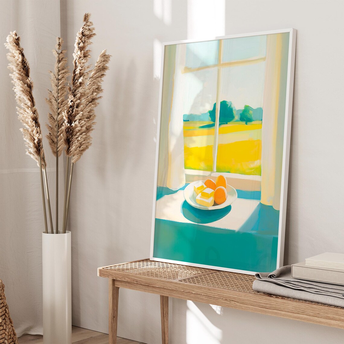 Sunny Windowsill Plate of Cheese and Oranges Country Kitchen Poster - Image 3