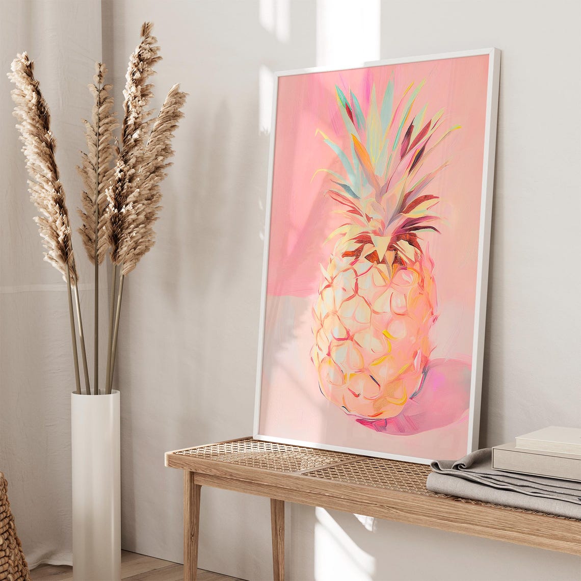Pink Pineapple Painted Still Life Tropical Pink Kitchen Poster - Image 3