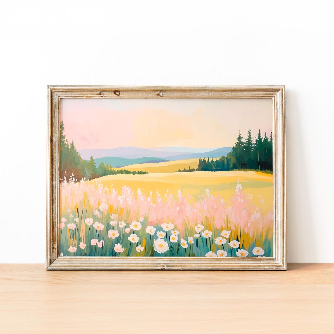 Sunny Wildflower Meadow with Daisies Colorful Landscape Art Poster - Image 2