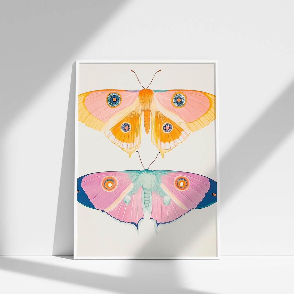 Orange Pink and Teal Moths Pair Vintage Insect Illustration Poster - Image 4