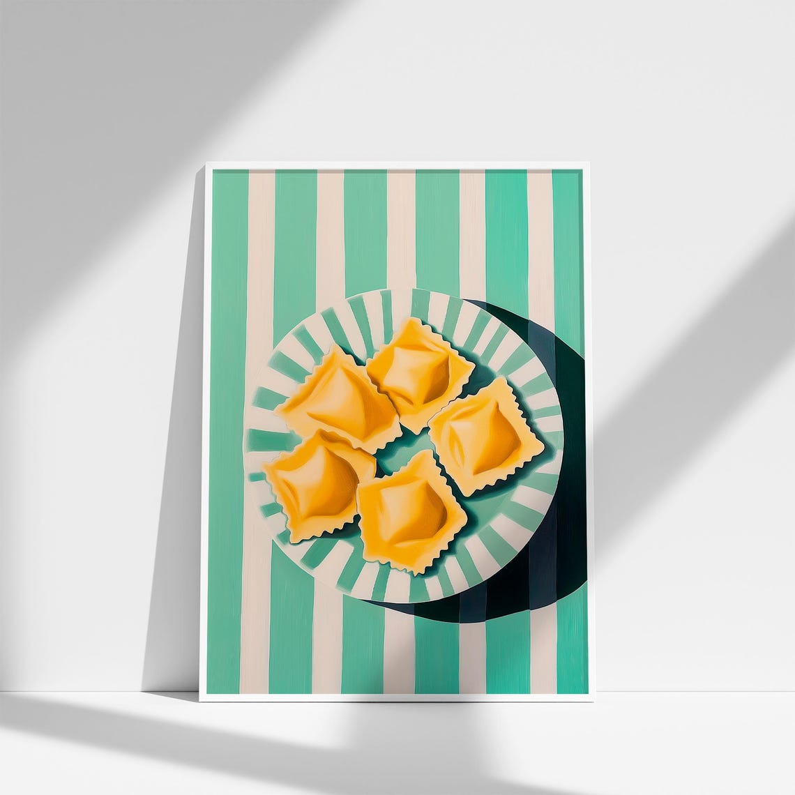 Ravioli Pasta Plate Bold Green Stripes Italian Kitchen Poster - Image 3