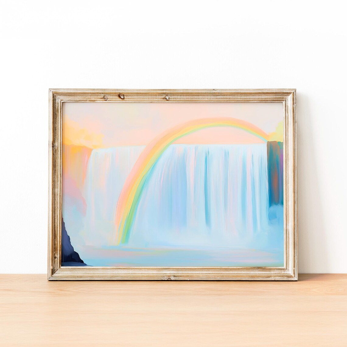 Waterfall And Rainbow Abstract Forest Print Spring Waterfall Landscape Colorful Waterfall Poster Lake House Decor - Image 2