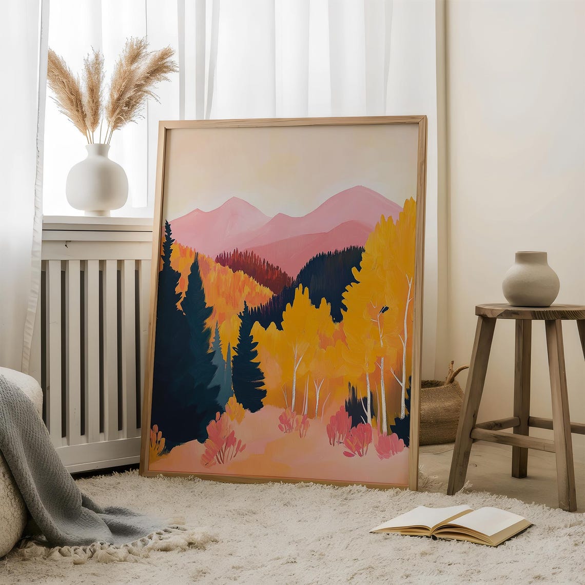 Autumn Forest With Pink Mountains Fall Landscape Nature Poster - Image 4