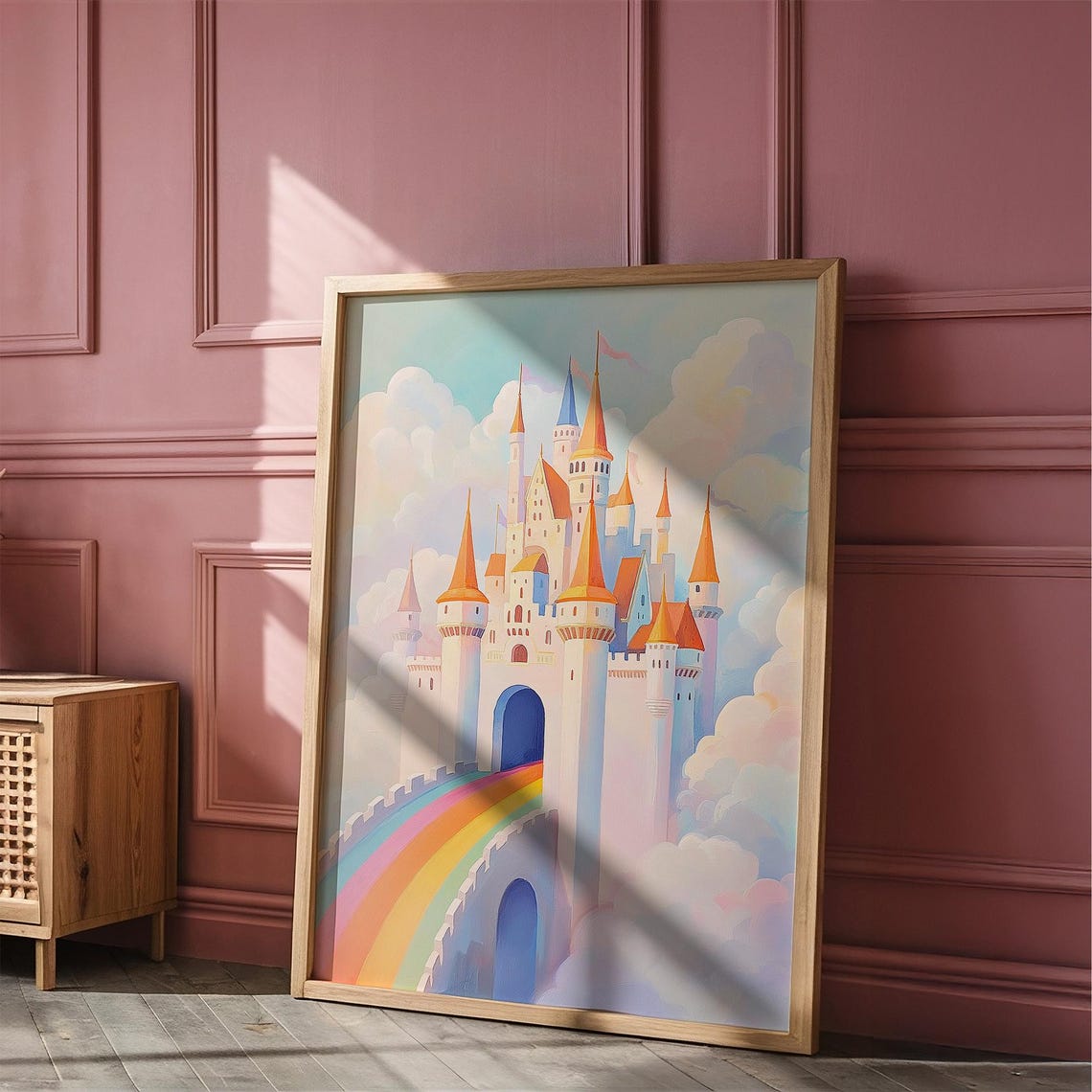 Rainbow Castle in the Clouds Fairytale Princess Nursery Wall Art - Image 4