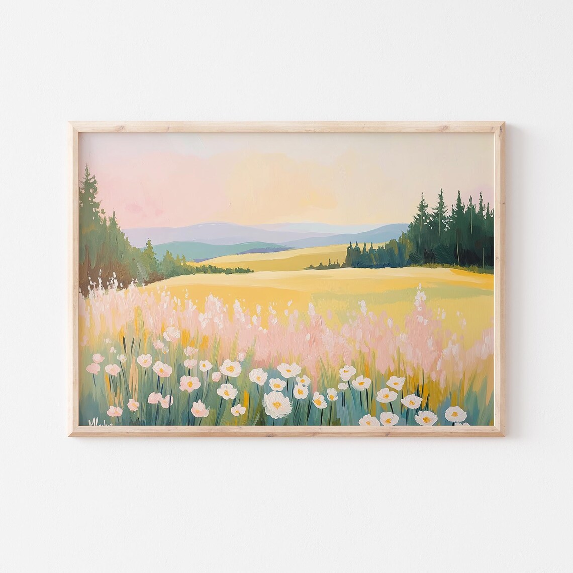 Sunny Wildflower Meadow with Daisies Colorful Landscape Art Poster - Image 5