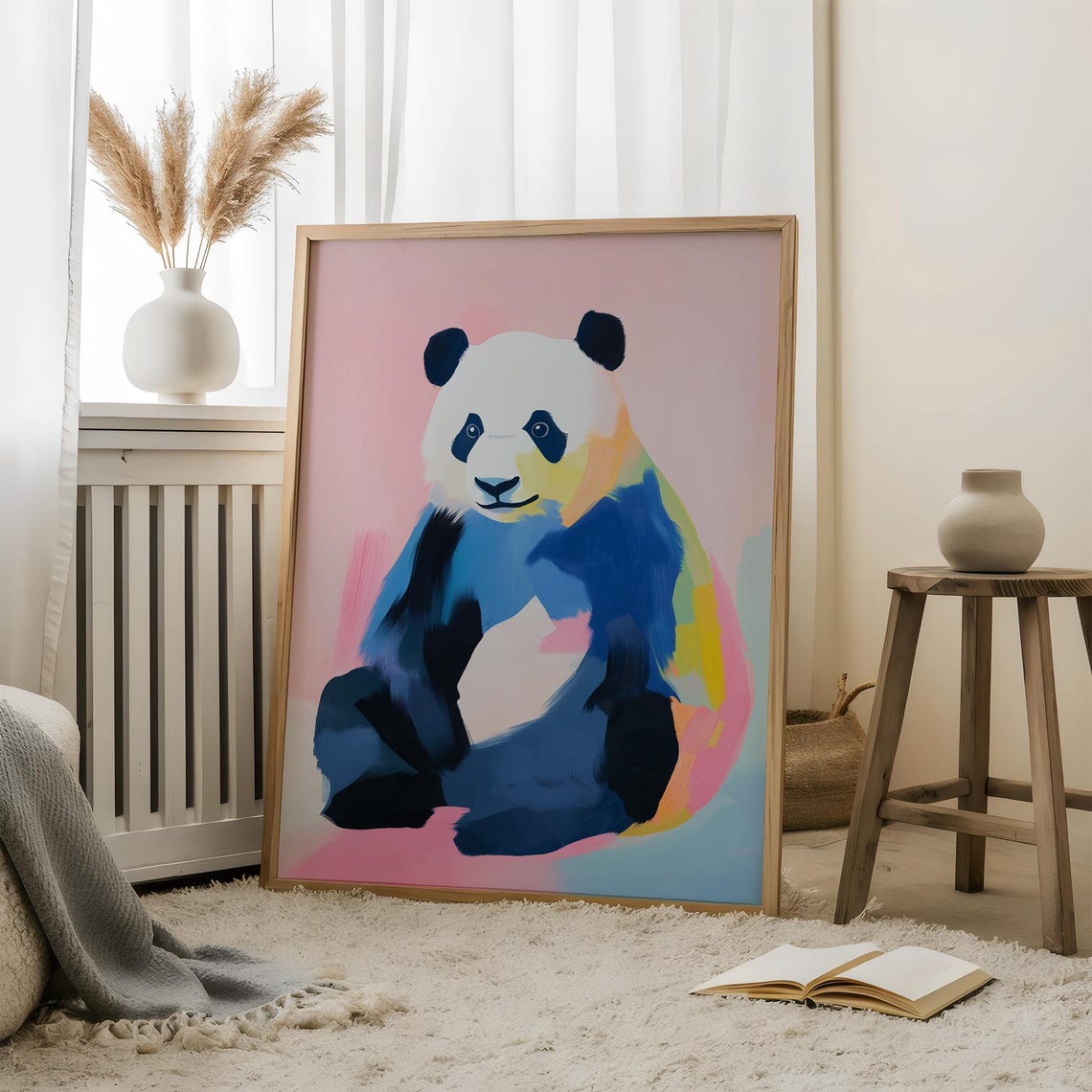 Colorful Abstract Panda Bear Portrait on Pink Background Art Poster - Image 5