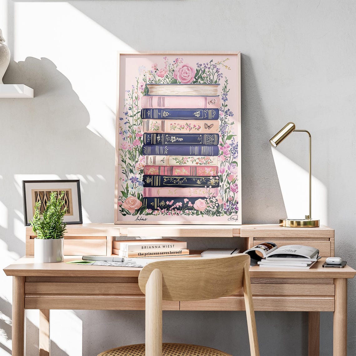 Blush Pink Book Stack Floral Roses Reading Nook Book Lover Poster - Image 5