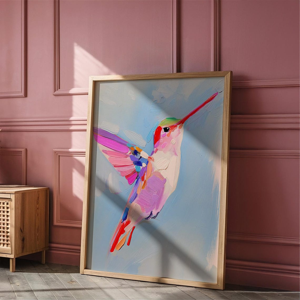 Rainbow Hummingbird in Flight Blue Sky Bird Lover Nature Poster - Image 4