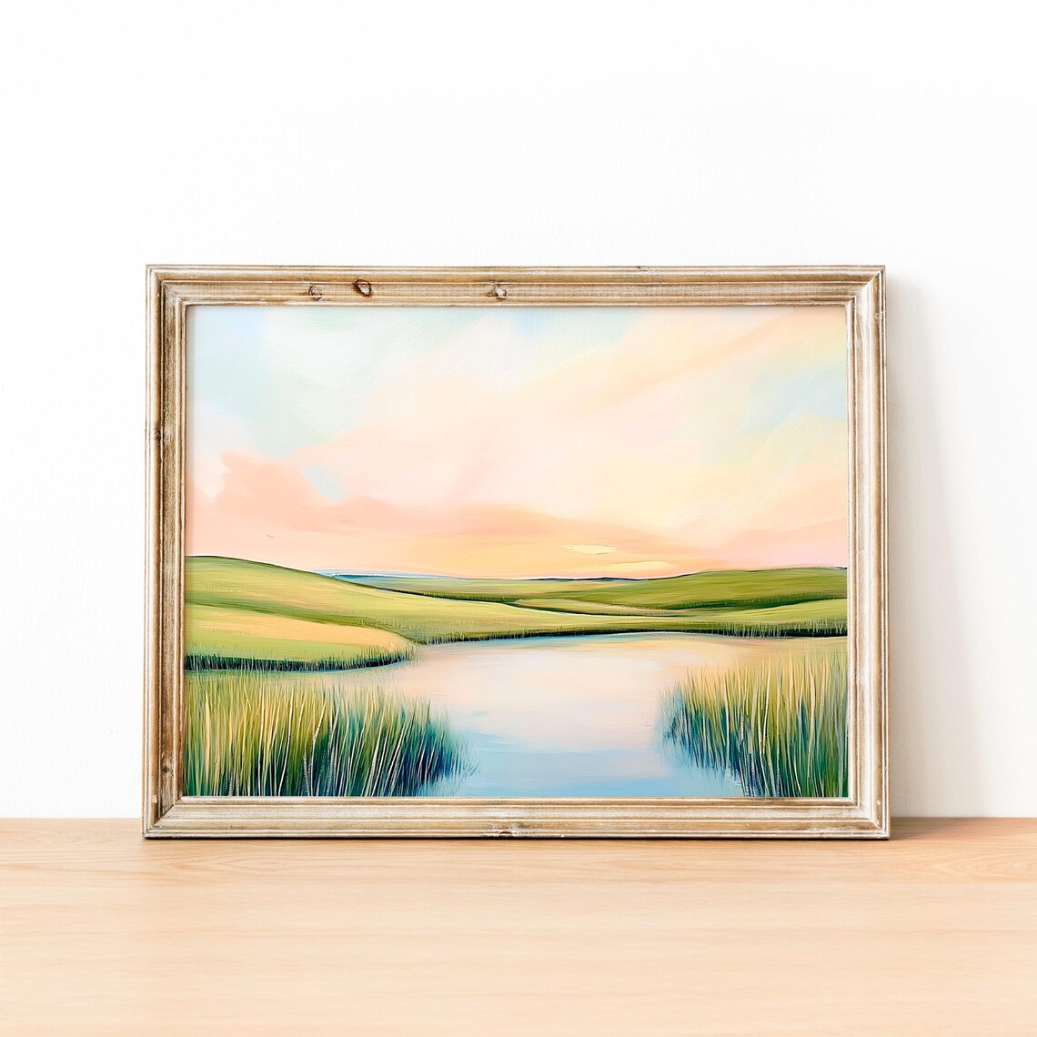 Serene Green Marsh Pond At Dawn In Soft Pastel Landscape Poster - Image 3