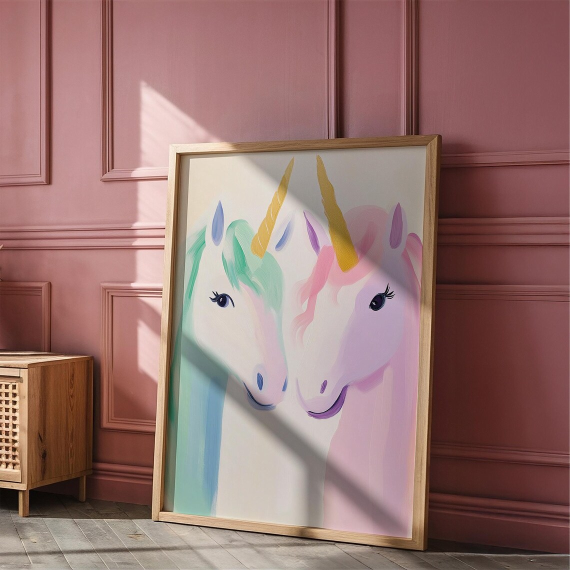 Two Pastel Unicorns Facing Each Other Twin Girls Room Decor Poster - Image 4