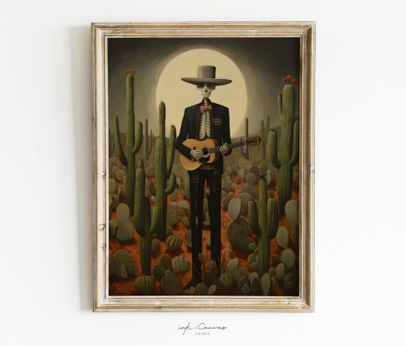 Dia De Los Muertos Skeleton Guitar Vintage Art Print