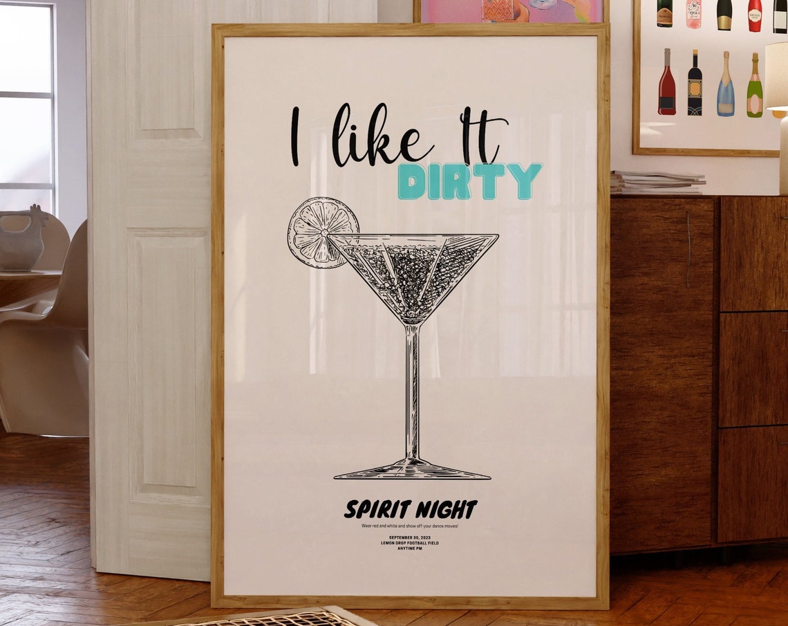 I Like It Dirty Martini Posterpreppy Girly Bar Cart Artpreppy Posterstrendy Wall Artcocktails Artbar Cart Artvintage Liquor Poster Art