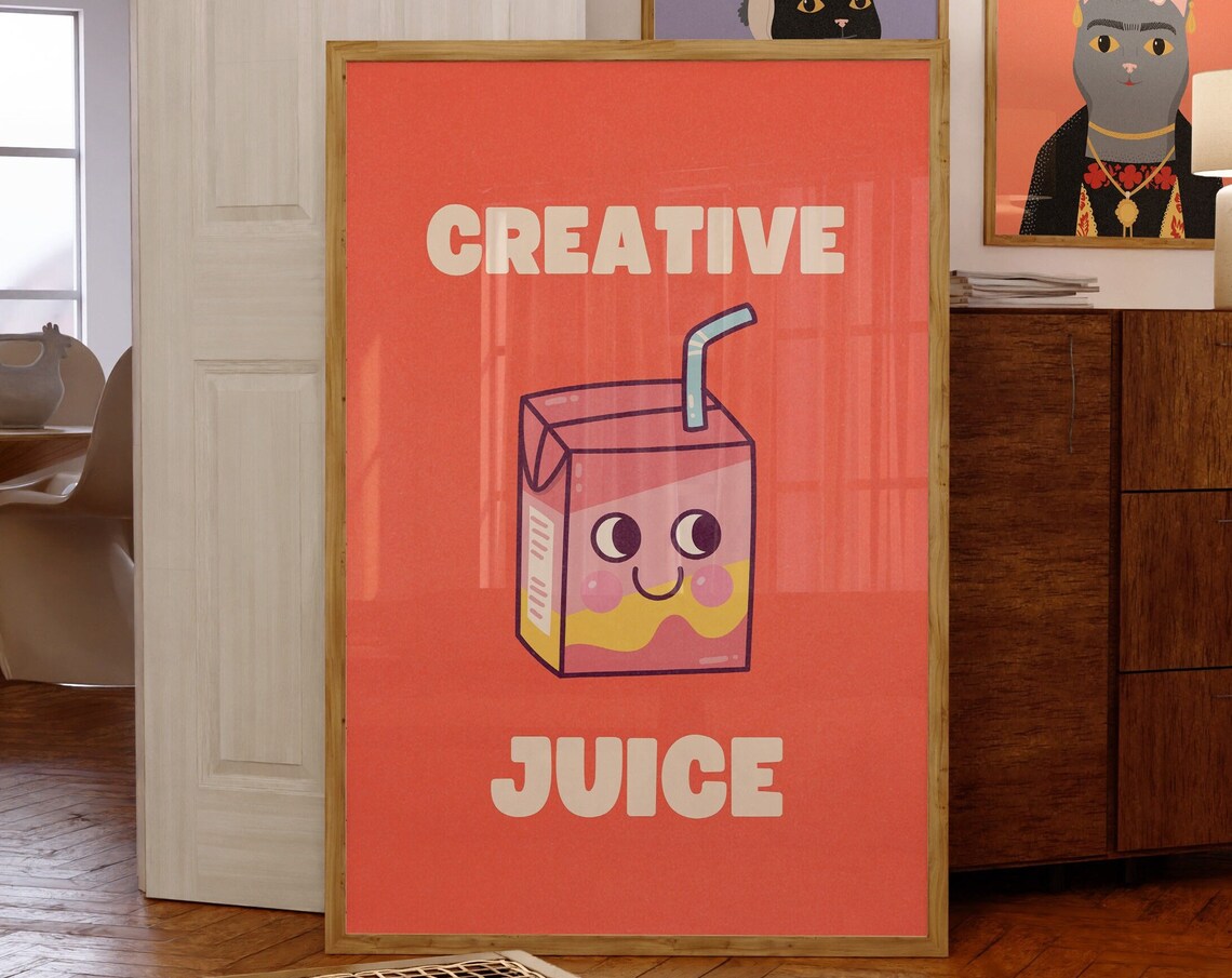 Retro Creative Juice Printtrendy 70s Postercute Wall Arttrendy Retro Wall Decorcute Quote Printlarge Artdigital Art
