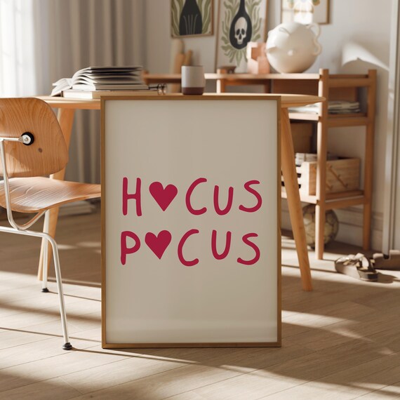 Hocus Pocus Heart Lettering Pink Halloween Art Print Spooky Decor