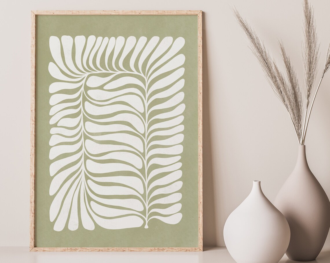 Abstract Botanical Sage Green Art Print, Minimalist Decor