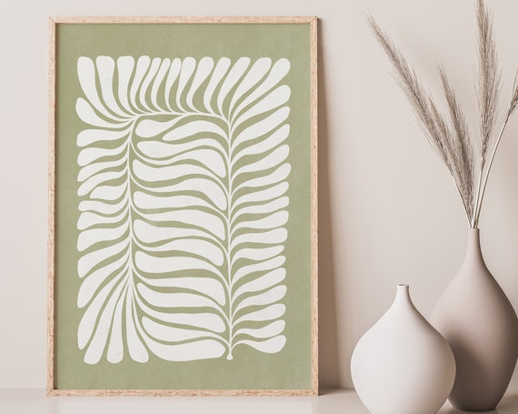 Abstract Botanical Sage Green Art Print, Minimalist Decor