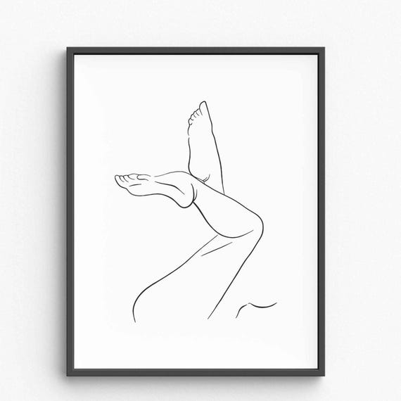 Women Legs Line Art Print Adult Nudity Drawing Nude Minimalist Wall Bedroom