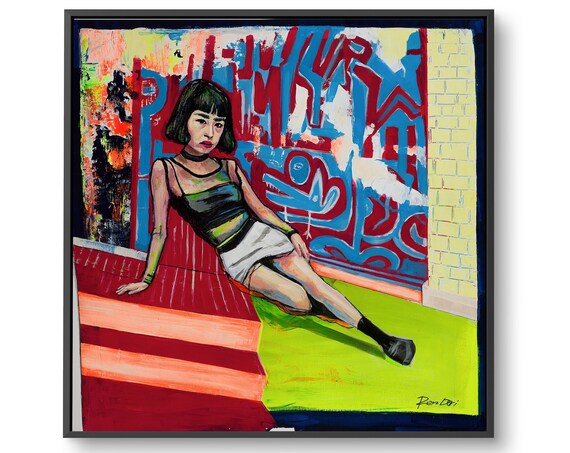 Ron Deri Street Woman Portrait against a Colorful Graffiti Wall Poster