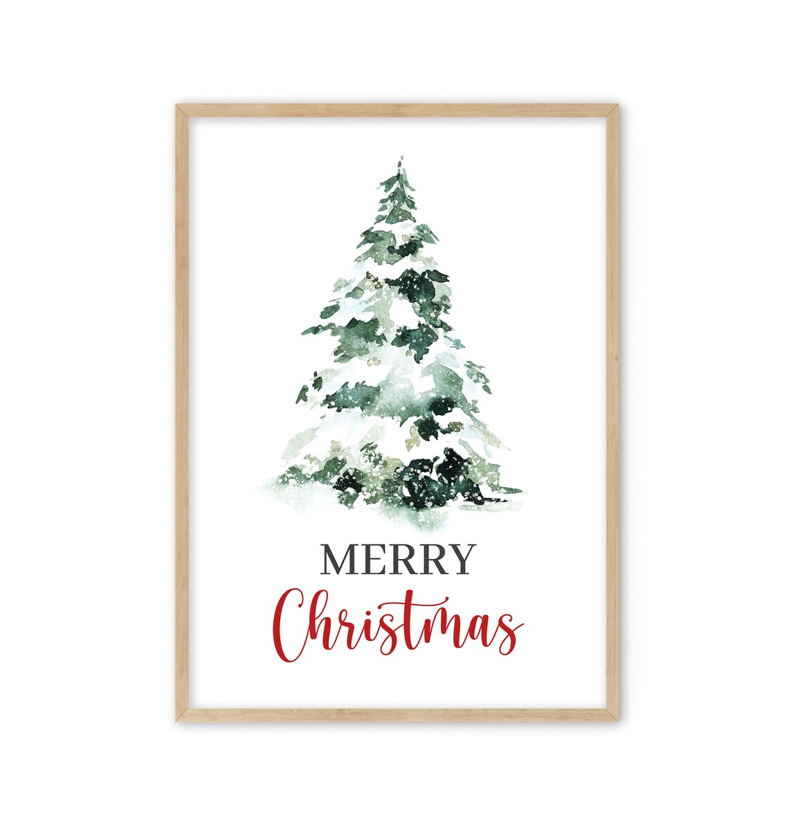 Snowy Watercolor Pine Tree Merry Christmas Holiday Art Poster