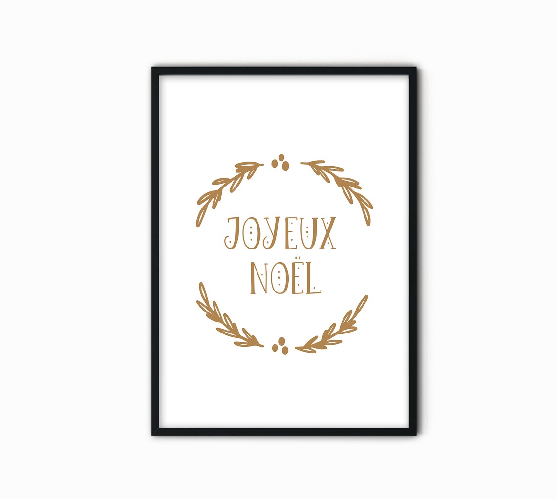 Joyeux Noel Gold Laurel Wreath French Christmas Decor Wall Art - Image 2
