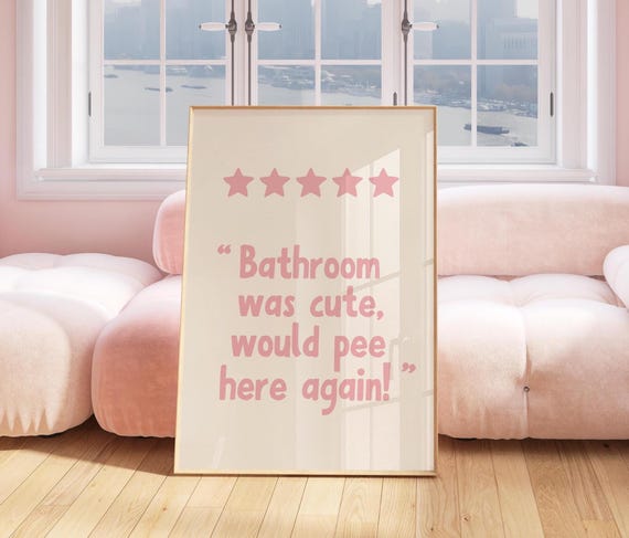 Pink 5 Star Bathroom Rating Review Poster Funny Art Decor Cute Fun Dorm