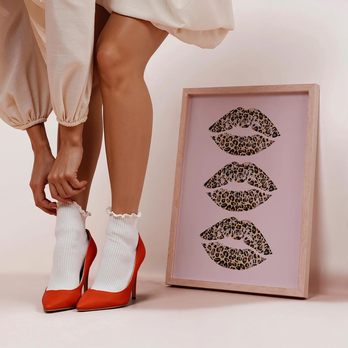 Leopard Lips Trio Y2K Pink Glam Vanity Kiss Marks Art Poster Decor