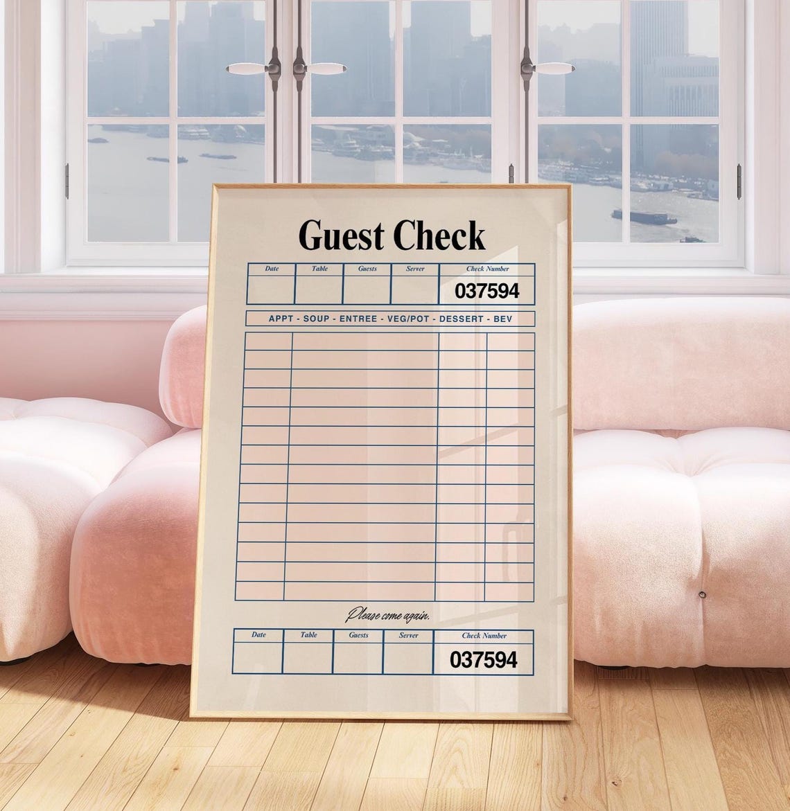 Blank Guest Check Retro Diner Receipt Vintage Kitchen Wall Poster
