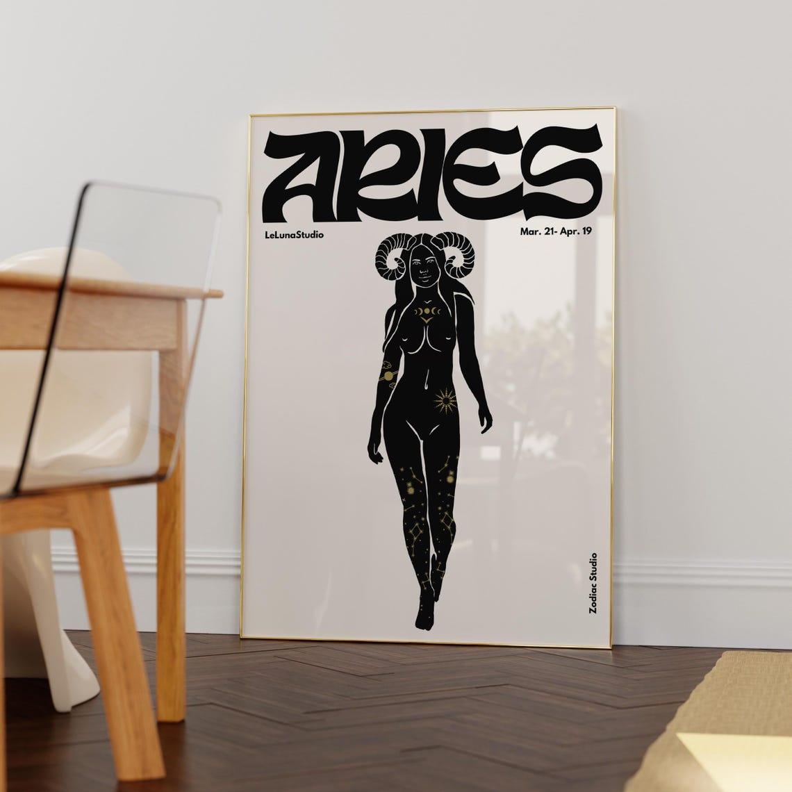 Aries Zodiac Goddess Black Retro Astrology Poster Mar 21 Apr 19 Sign