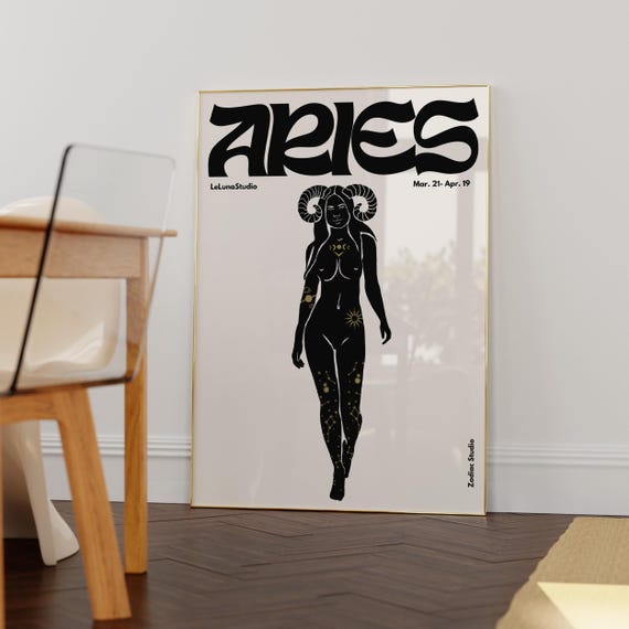 Black Retro Aries Wall Art Posterprintable Artminimalist Trendy Astrology Artaries Print Zodiac