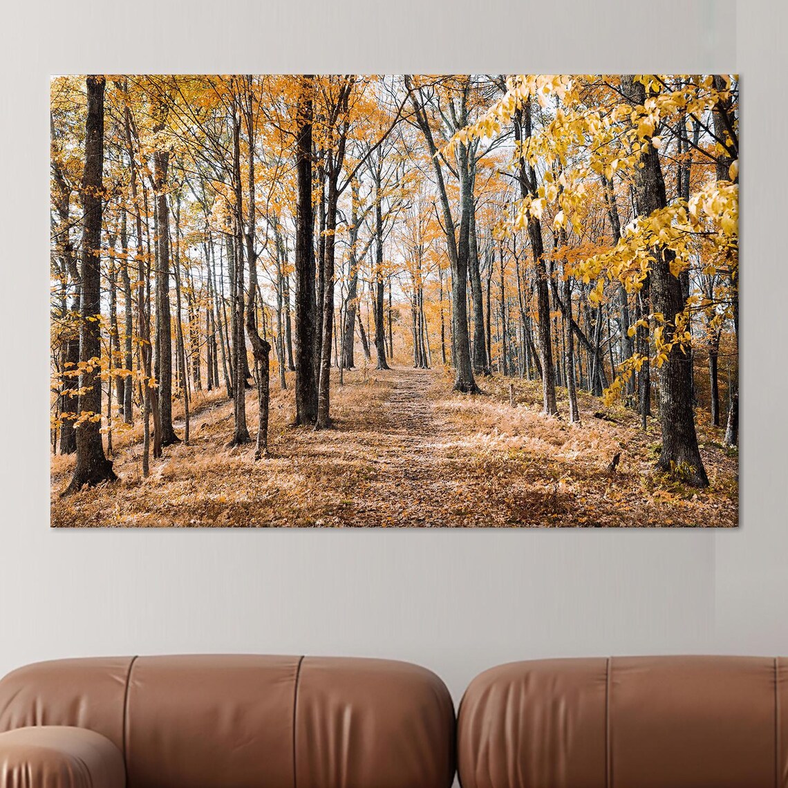 Autumn Forest Golden Leaves Woodland Trail Nature Photo Poster